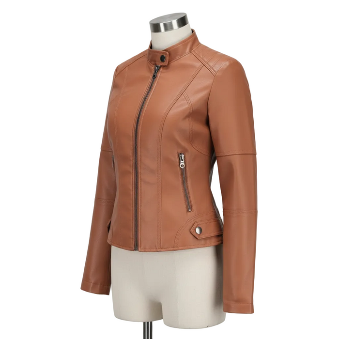 Damen-Bikerjacke aus Kunstleder mit Stehkragen