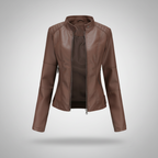 Damen-Bikerjacke aus Kunstleder mit Stehkragen