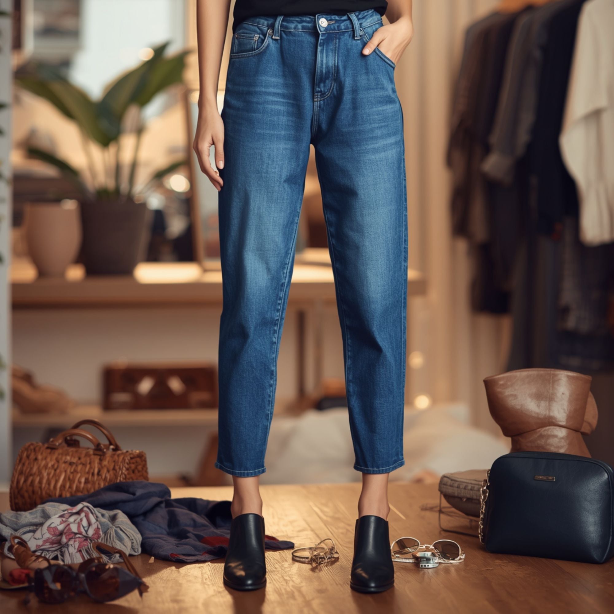 Damen-Jeans aus indigoblauem Slim Fit-Denim mit Knöchellänge