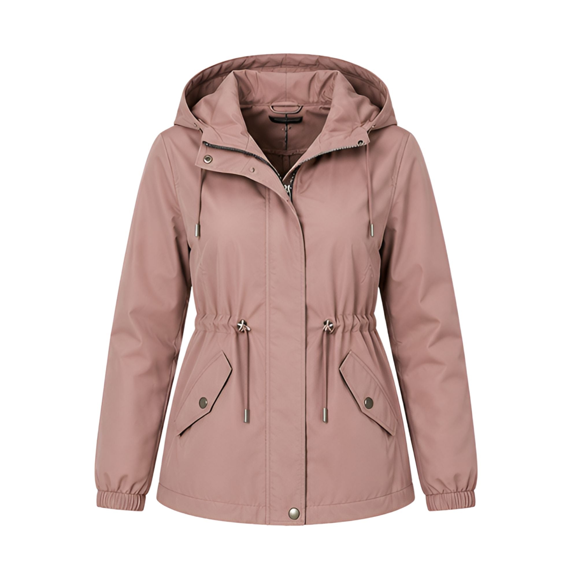 Damen-Outdoorjacke mit Kapuze in zartem Rosa mit verstellbarem Kordelzug in der Taille