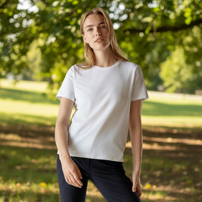 Damen-T-Shirt aus Supima-Baumwolle mit Stretchanteil und Rundhalsausschnitt