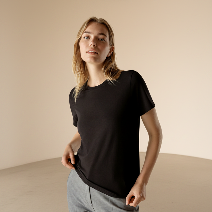 Damen-T-Shirt aus Supima-Baumwolle mit Stretchanteil und Rundhalsausschnitt