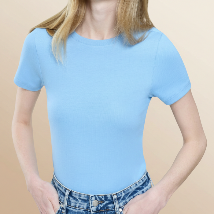 Damen-T-Shirt aus gerippter Baumwolle mit Rundhalsausschnitt