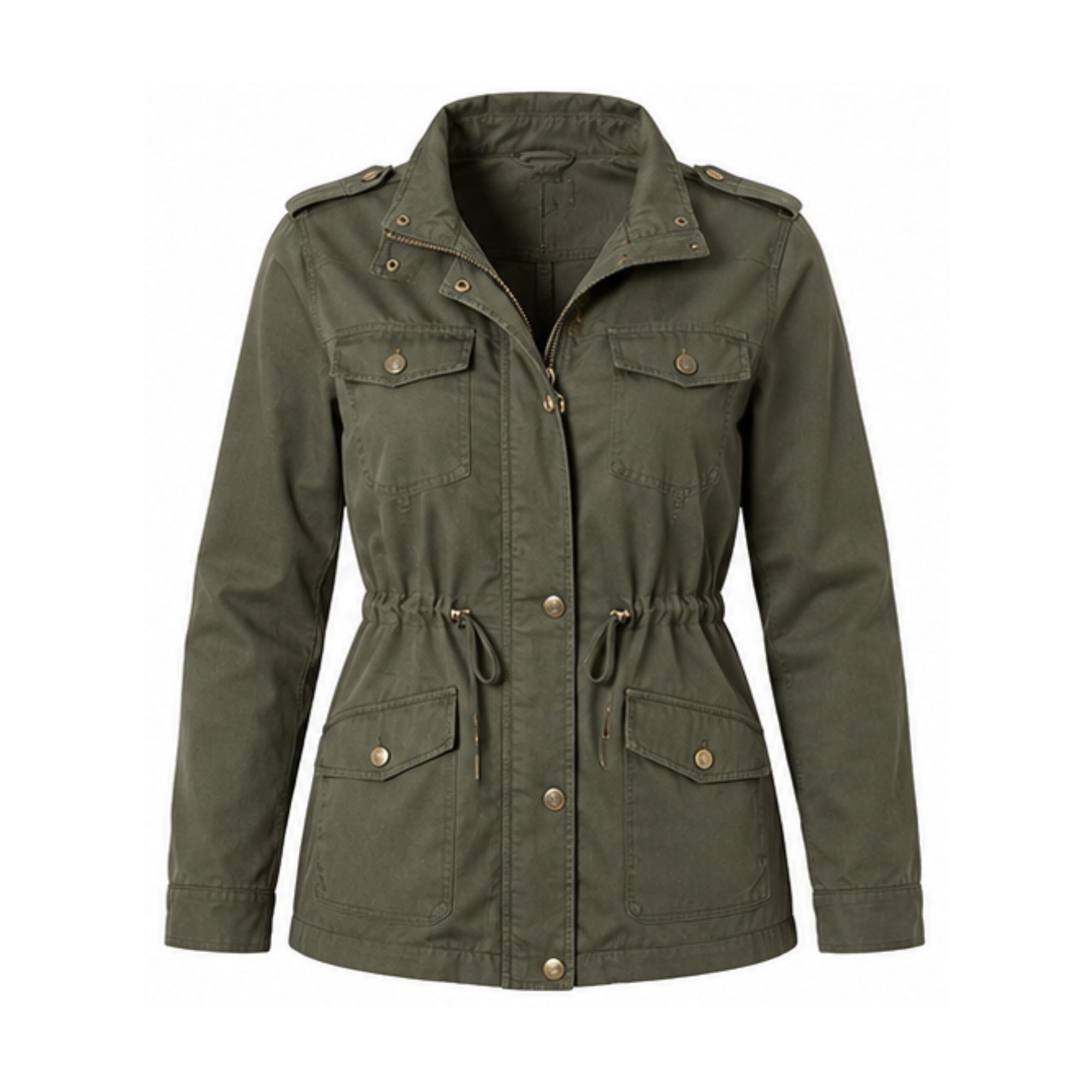 Damen-Utility-Jacke mit Kordelzug, olivgrün