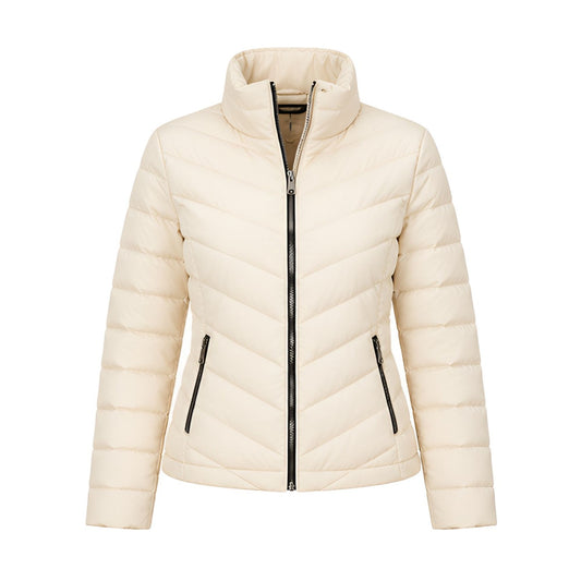 Elfenbeinfarbene Steppjacke mit Stehkragen
