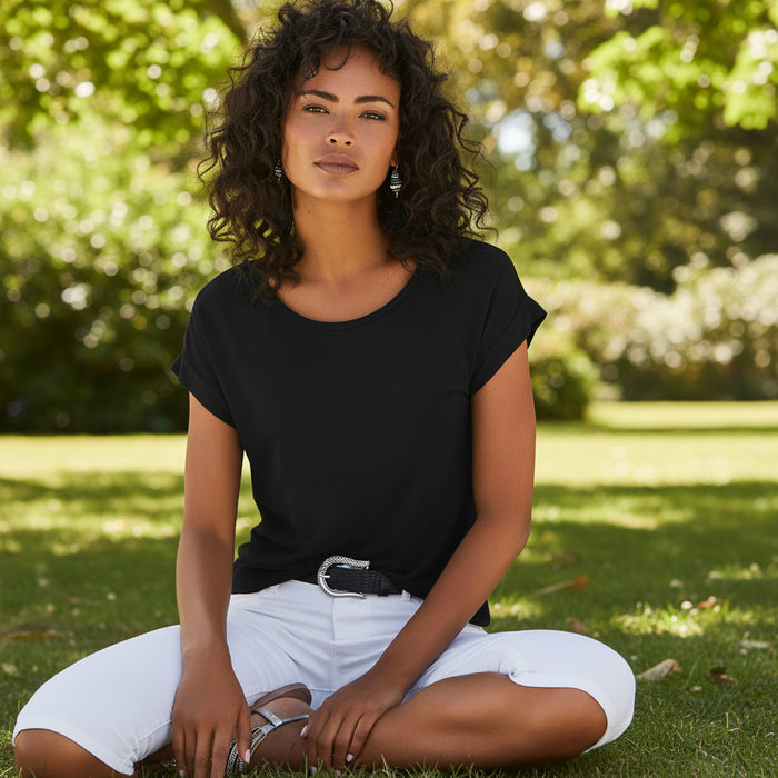 Fashion Dream Damen T-Shirt – Viskoseshirt mit überschnittenen Schultern und Gummisaum