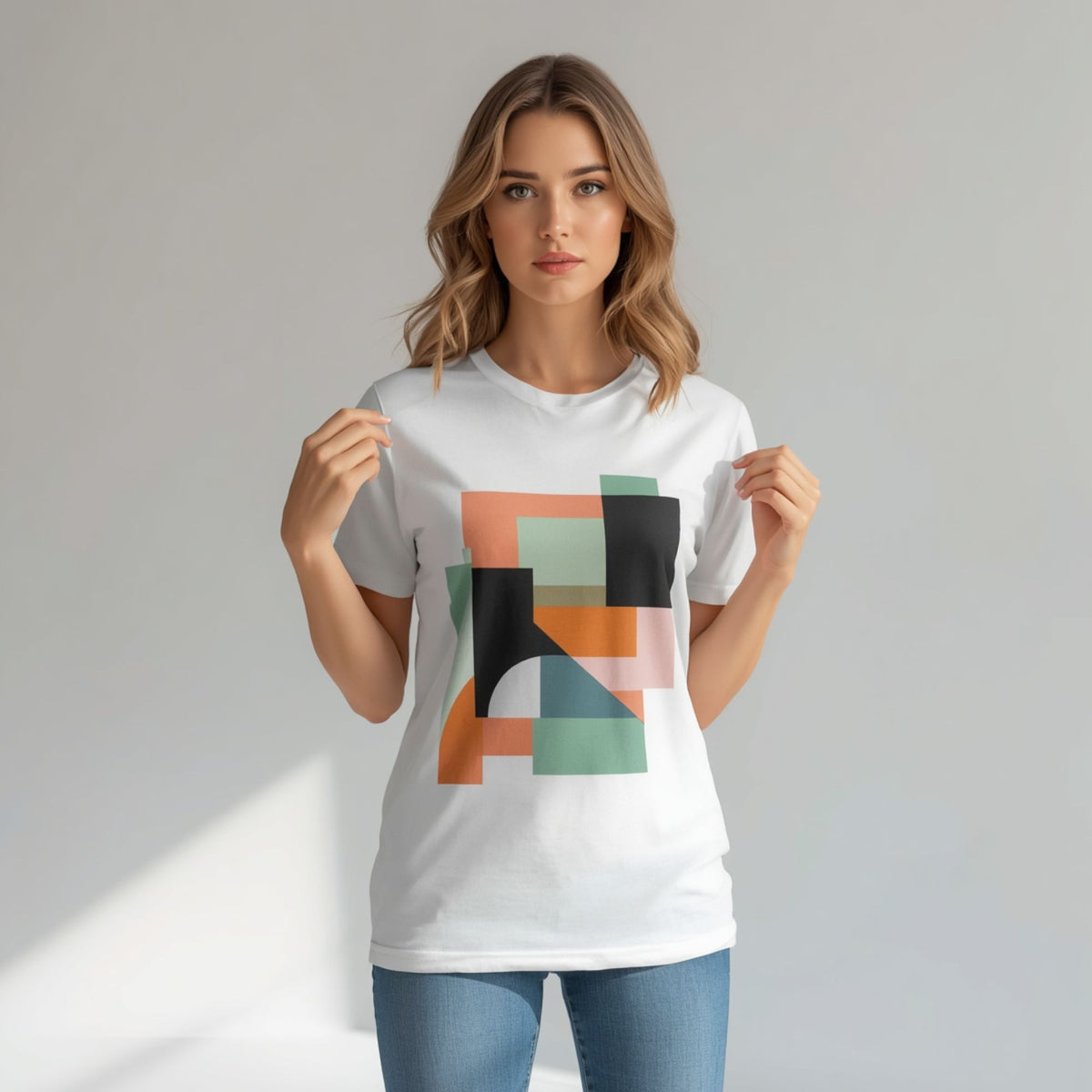 Geometra Kurzarmhemd für Damen mit abstraktem Panel-Print