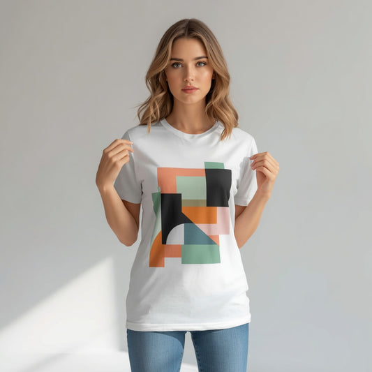 Geometra Kurzarmhemd für Damen mit abstraktem Panel-Print