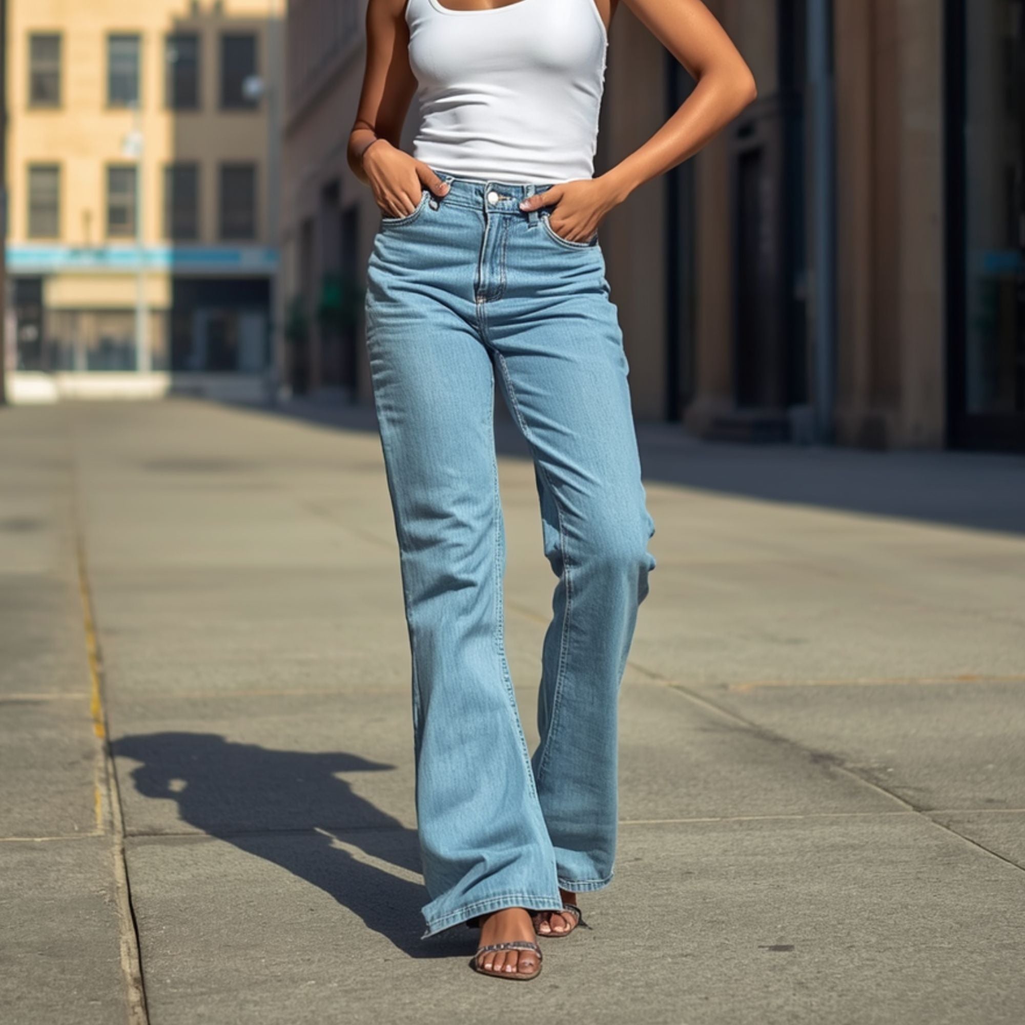 Hellblaue Damenjeans mit lockerer Passform und weitem Bein