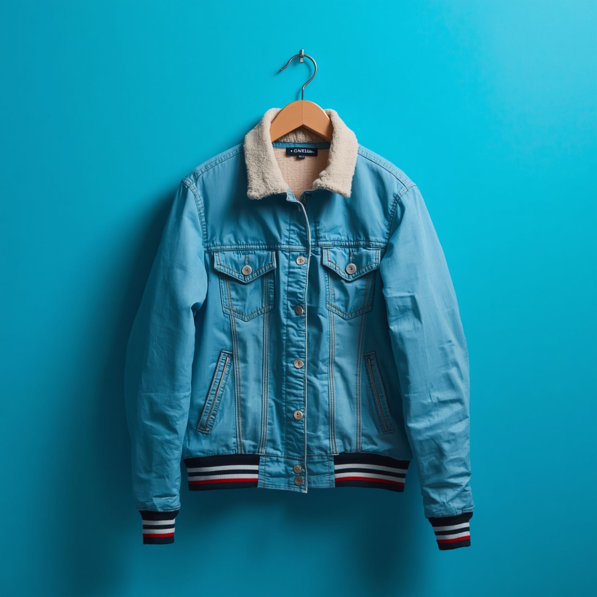 Hellblaue Jeansjacke für Damen mit Rippstrickbündchen