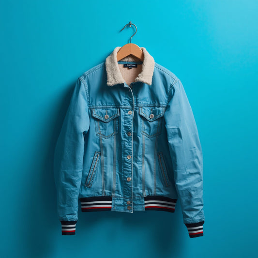 Hellblaue Jeansjacke mit gerippten Bündchen