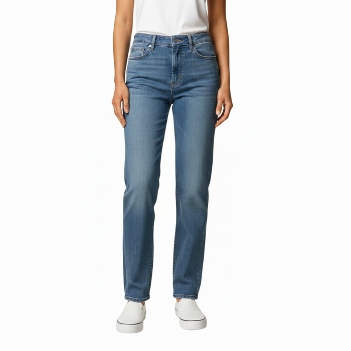 High-waisted, straight-fit denim jeans