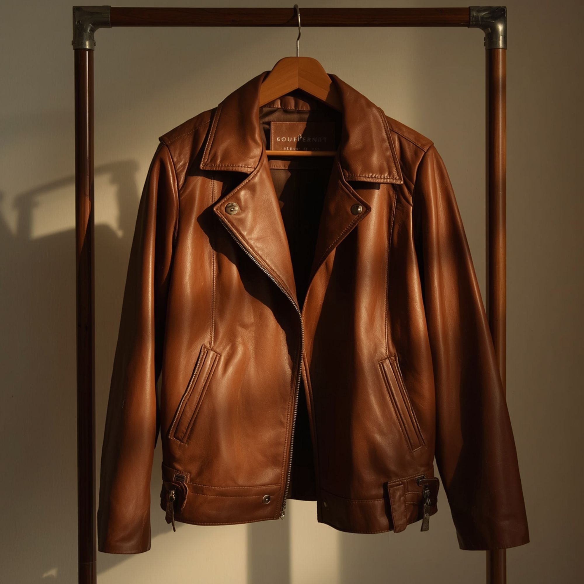 Klassische Damen-Lederjacke im Biker-Stil, cognacbraun