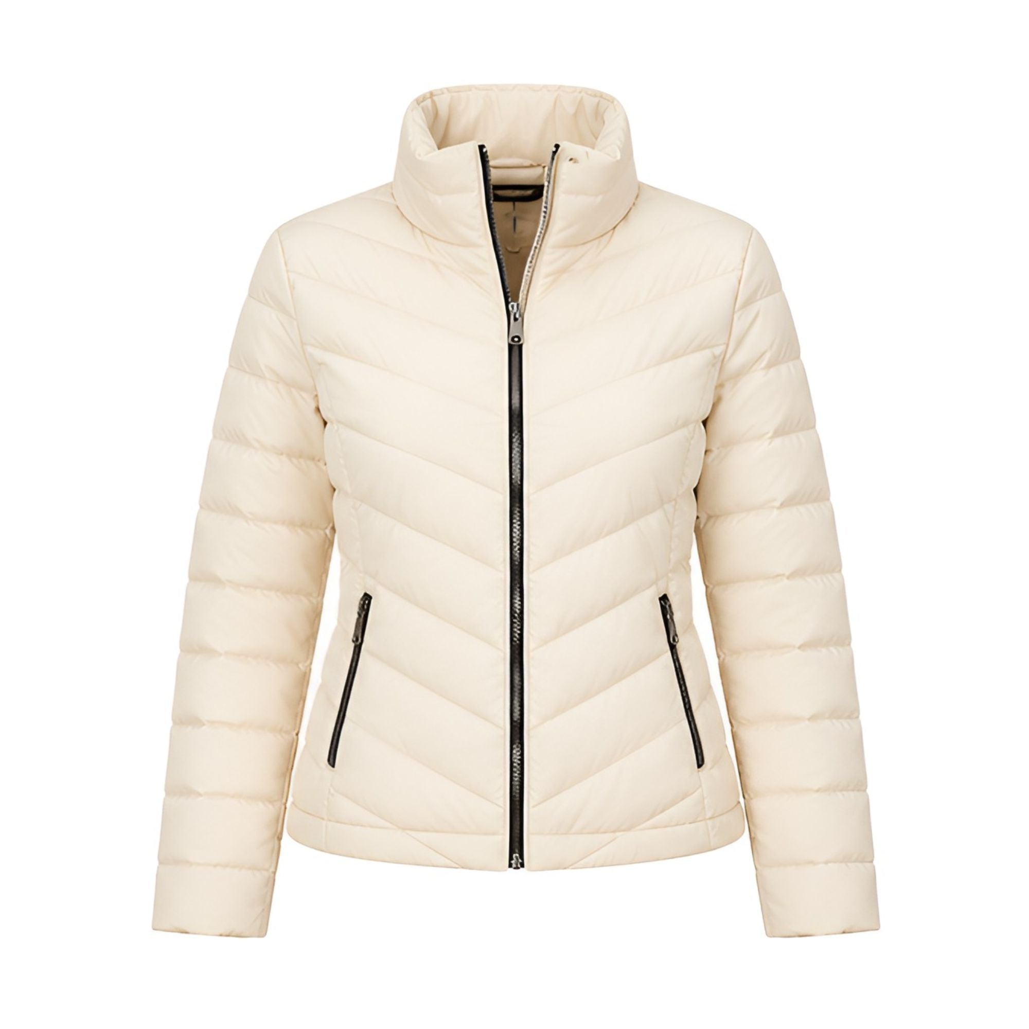 Leichte, elfenbeinweiße Steppjacke mit Stehkragen für Damen
