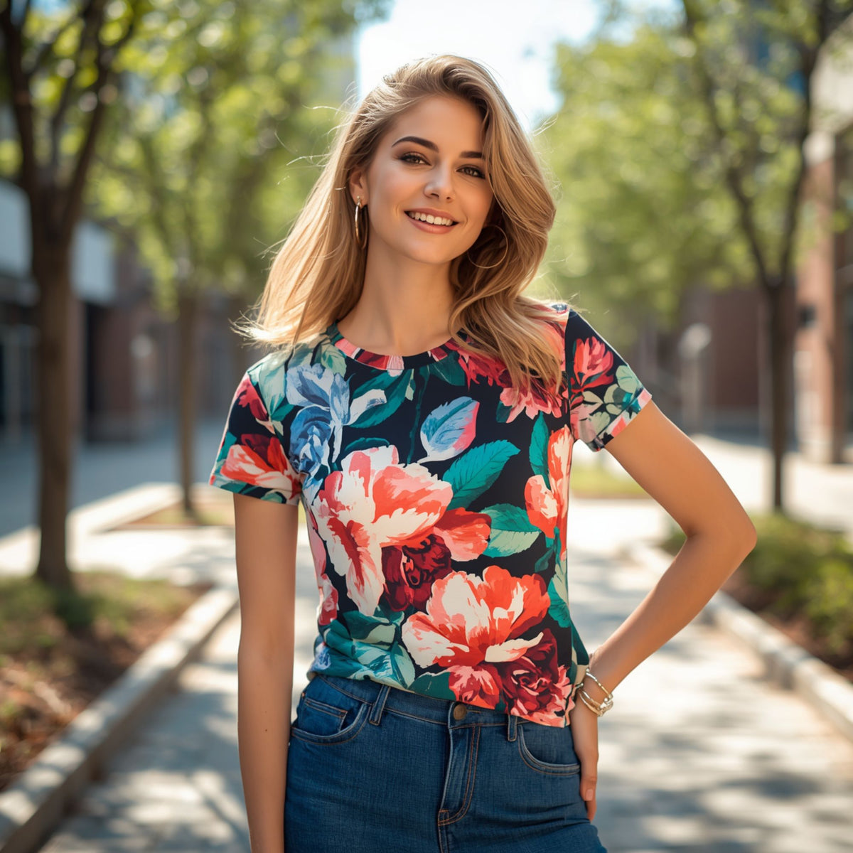Marivelle Damen-T-Shirt mit botanischem Muster