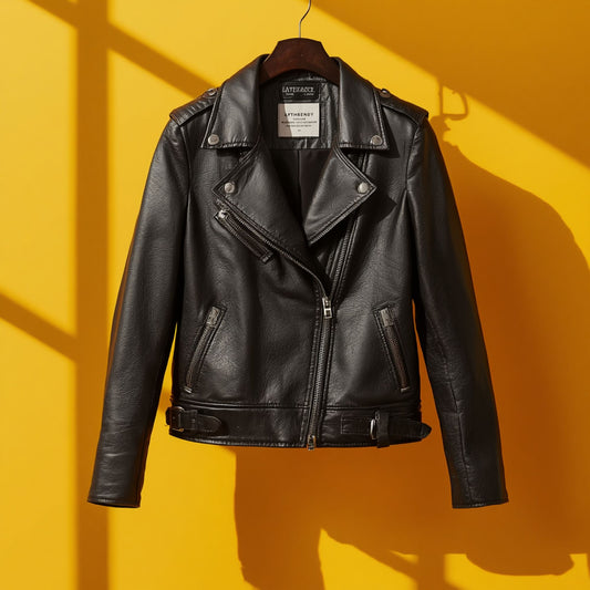 Schwarze asymmetrische Bikerjacke mit Reißverschluss für Damen