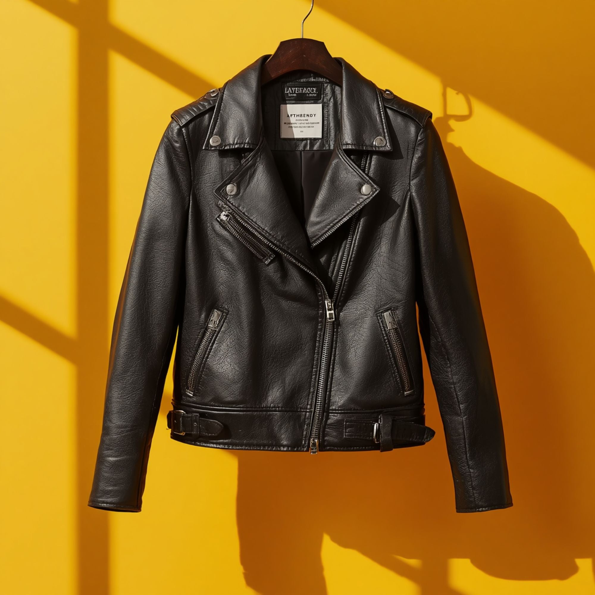 Schwarze klassische Biker-Lederjacke für Damen