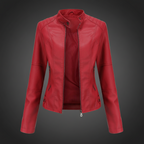 Damen-Bikerjacke aus Kunstleder mit Stehkragen