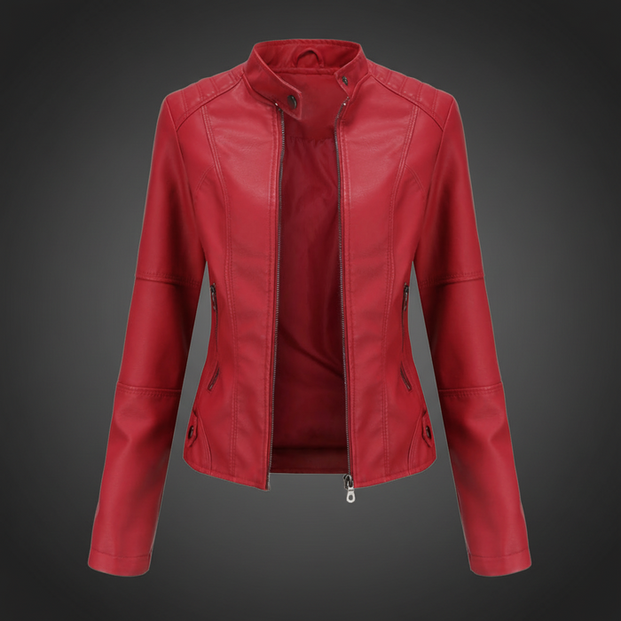 Damen-Bikerjacke aus Kunstleder mit Stehkragen