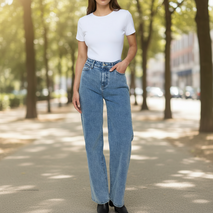 Weit geschnittene, weiche Stretch-Jeans aus Denim mit mittelhohem Bund