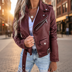 Damen-Bikerjacke aus Leder mit Revers